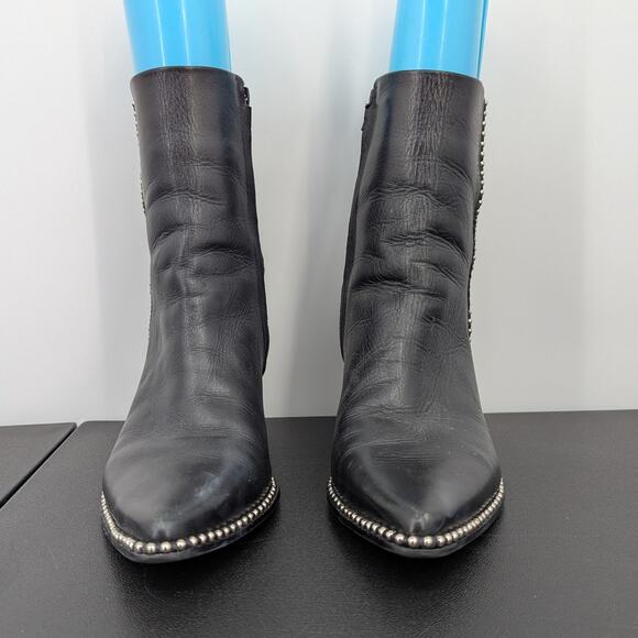 LF Alex Black Leather Studded Pointed Toe Ankle Boots Women’s 8.5 M Western - Picture 3 of 10